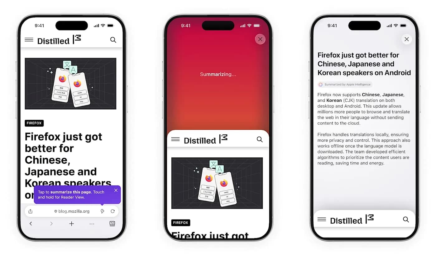 Firefox добавляет AI-анализ страниц с помощью движения iPhone