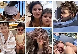 Un caballero y una risueña. Kurkova muestra cuánto han crecido sus hijos