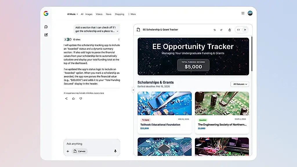 Google amplía el acceso al panel de IA Canvas