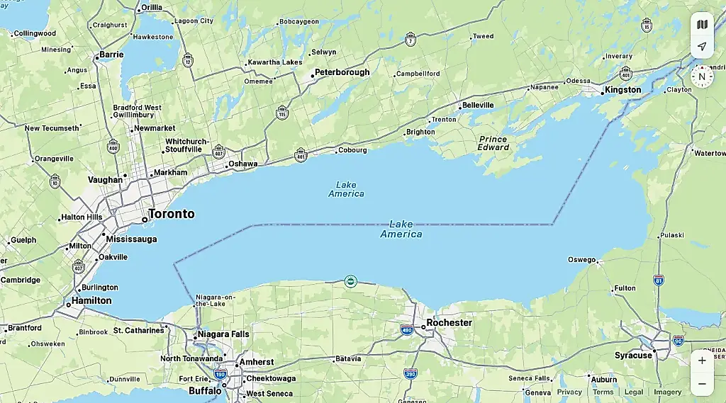 Apple rebautiza el lago Ontario siguiendo a Google