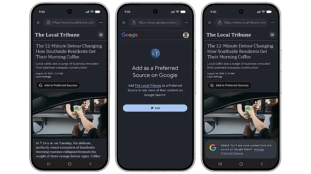 Google позволяет добавлять любимые новостные источники в Поиск