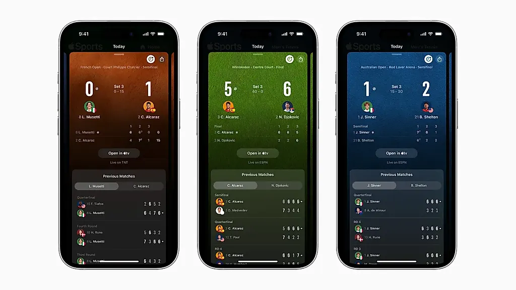 Apple Sports: теперь и теннисные результаты?
