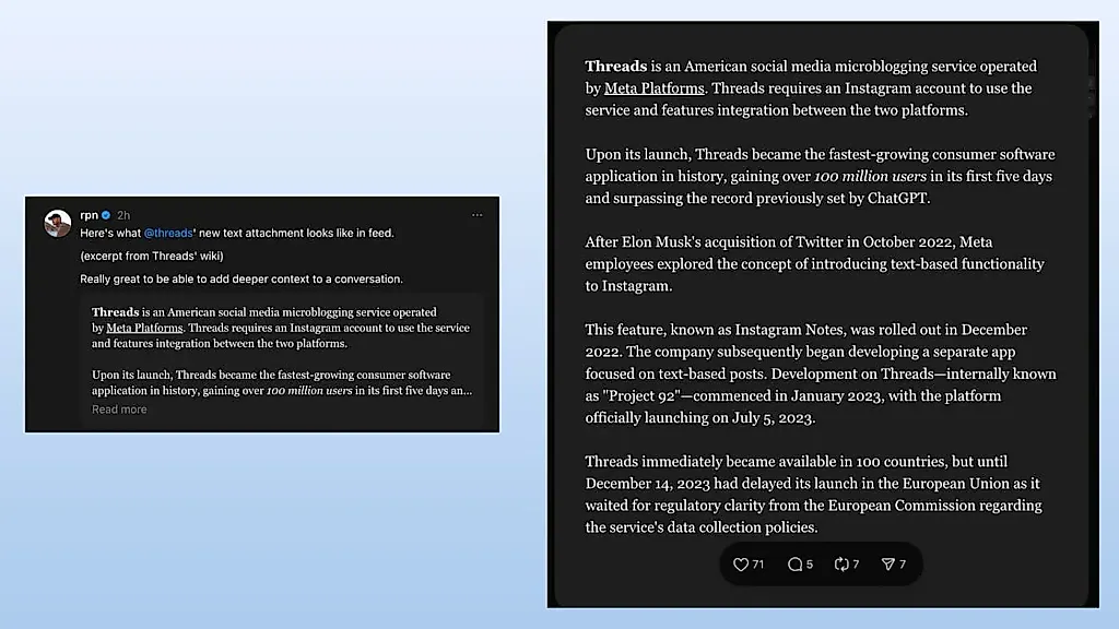 Meta тестирует длинные тексты в Threads