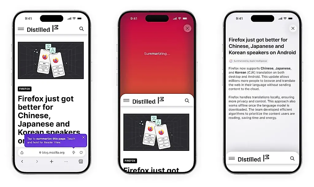 Firefox добавляет AI-анализ страниц с помощью движения iPhone