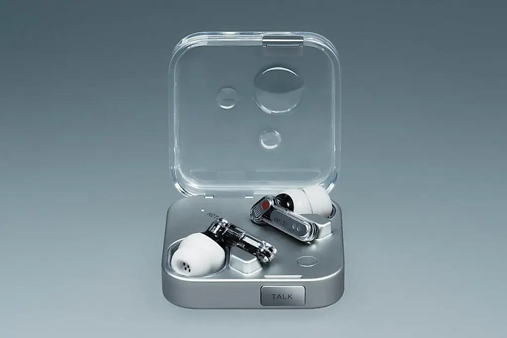 Наушники Nothing Ear 3: супермикрофон и кнопка «talk» на кейсе