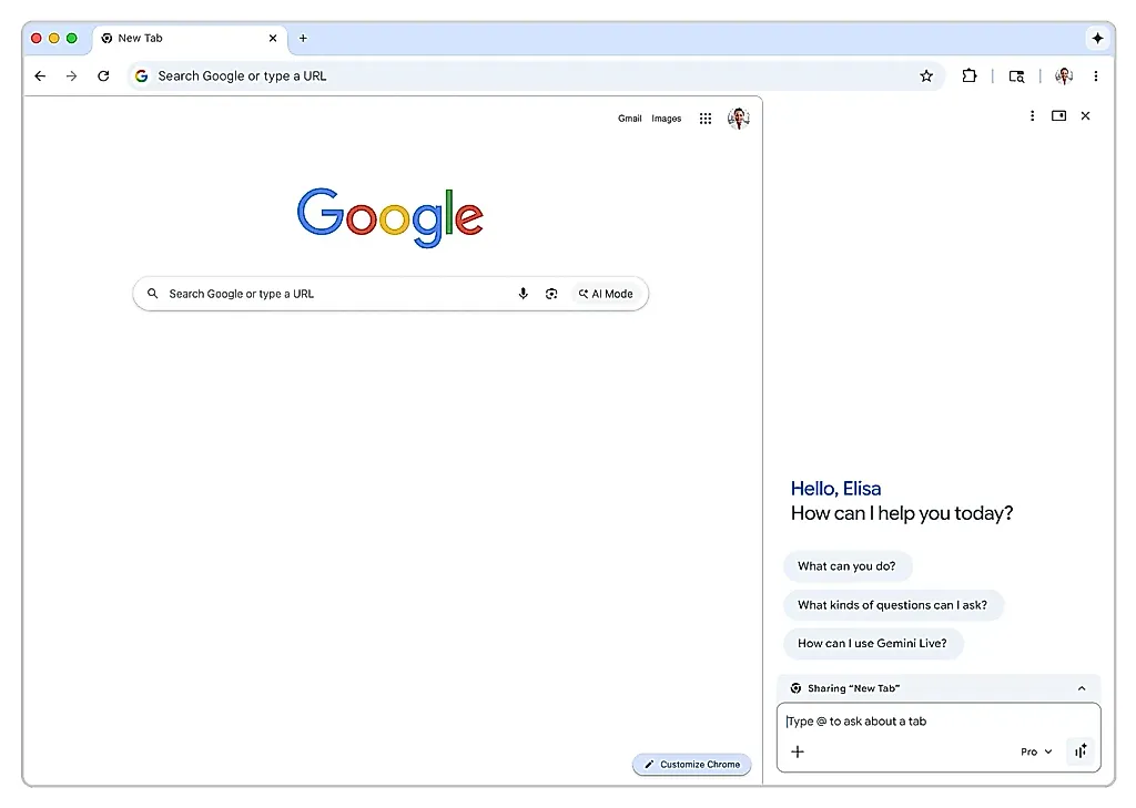 Gemini въезжает в Chrome мировым турне
