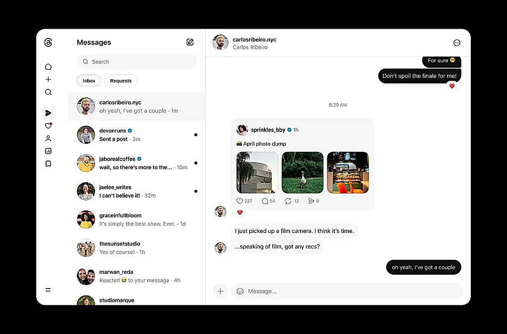 Threads запускает личные сообщения в веб-версии