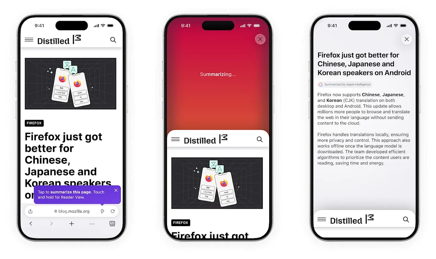 Firefox добавляет AI-анализ страниц с помощью движения iPhone