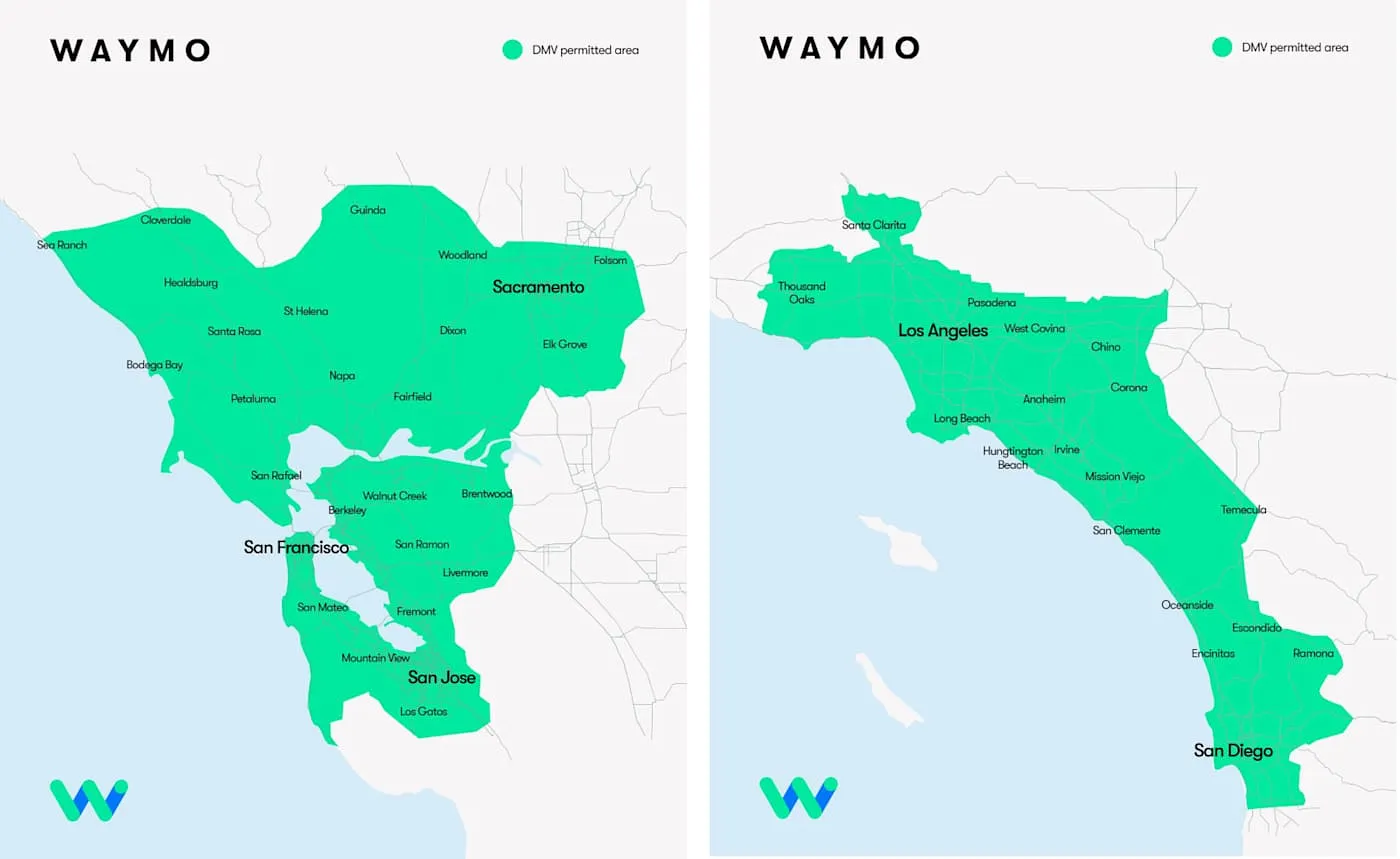 Waymo получила одобрение Департамента транспорта Калифорнии на тестирование беспилотных такси в новых регионах